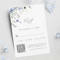 Código QR de Casamento Floral Azul Branco Verde El