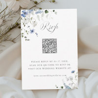Código QR de Casamento Floral Azul Branco Verde em