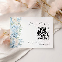 Cartão RSVP Código QR de Casamento Floral Boho Azul Empoeirado