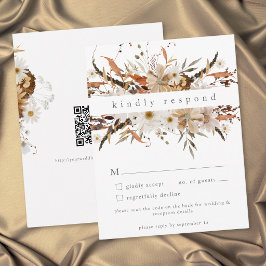 Cartão RSVP Código QR de Casamento Floral Boho Outono Neutro R