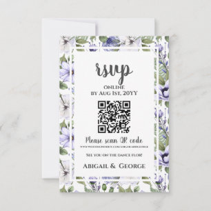 Cartão RSVP Código QR de Casamento Floral Branco do Periwinkle
