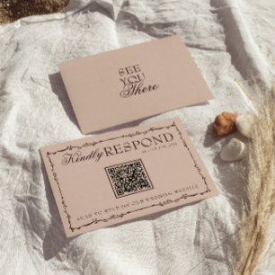 Cartão RSVP Código QR de Casamento Floral Burgundy Bege Old Mo