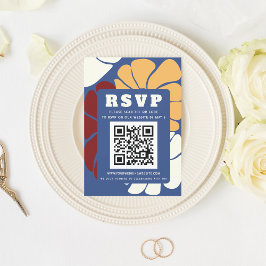 Cartão RSVP CÓDIGO QR de Casamento Floral Chic Groovy Boho