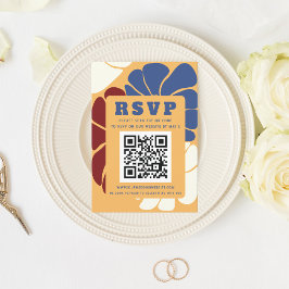 Cartão RSVP CÓDIGO QR de Casamento Floral Chic Groovy Boho