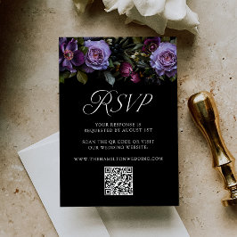 Cartão RSVP Código QR de Casamento Floral de Púrpura Lépida Mo