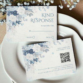 Cartão RSVP Código QR de Casamento Floral de Rosa de Inverno d