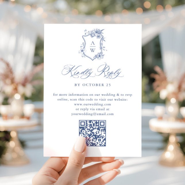 Cartão RSVP Código QR de Casamento Floral do Jardim Francês Az (Criador carregado)