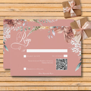 Cartão RSVP Código QR de Casamento Floral do Jardim Rosa Român