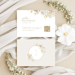 Cartão RSVP Código QR de Casamento Floral Dourado Elegante Mod