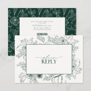 Cartão RSVP Código QR de Casamento Floral Elegante Emerald Gre