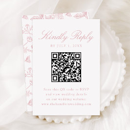 Cartão RSVP Código QR de Casamento Floral Elegante Rosa Chinoi