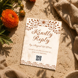 Cartão RSVP código QR de casamento floral em marfim mexicano