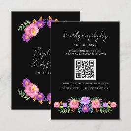 Cartão RSVP Código QR de casamento Floral Fiesta mexicano vibr