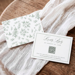 Cartão RSVP Código QR de Casamento Floral Francês Sage Vintage