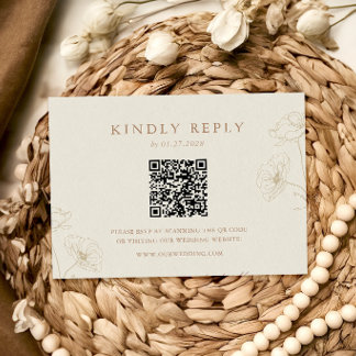 Cartão RSVP Código QR de casamento floral marfim minimalista t