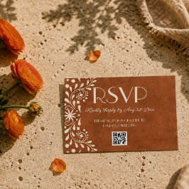 Cartão RSVP código QR de casamento floral mexicano
