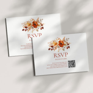 Cartão RSVP Código QR de Casamento Floral Outono Elegante Rúst