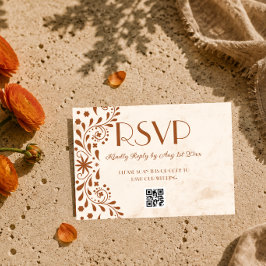 Cartão RSVP código QR de casamento floral Talavera neutro