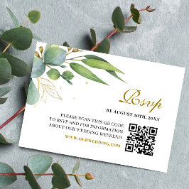 Cartão RSVP Código QR de casamento geométrico com folhagem de