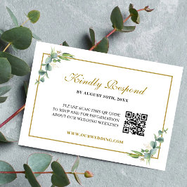 Cartão RSVP Código QR de Casamento Geométrico com Verde de Euc