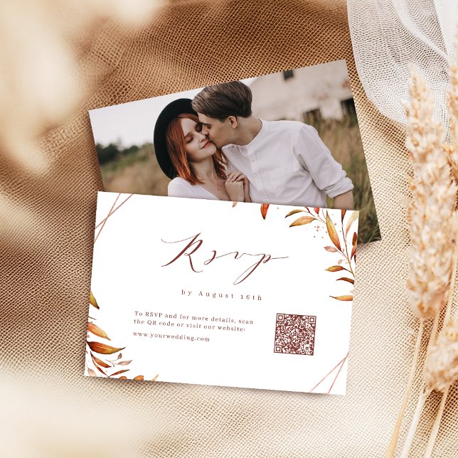 Cartão RSVP Código QR de Casamento Geométrico de Queda Moderna (Modern Fall Geometric Rustic Wedding QR code RSVP Card)
