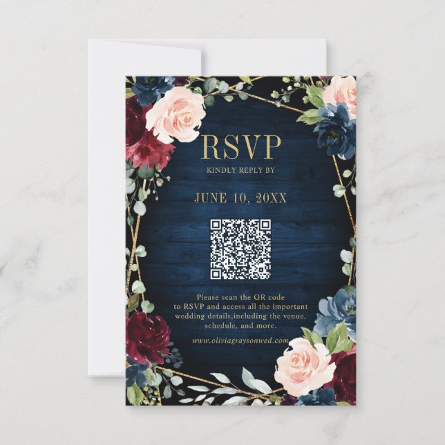 Cartão RSVP Código QR de Casamento Geométrico do Blush Boho Ma (Frente)