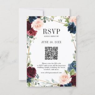 Cartão RSVP Código QR de Casamento Geométrico do Blush Boho Ma