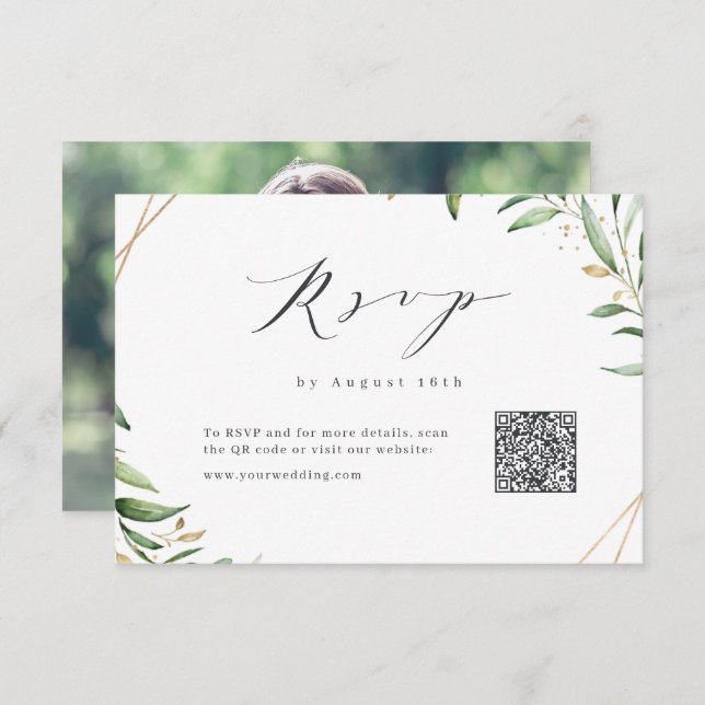 Cartão RSVP Código QR de Casamento Geométrico Russo Moderno Gr (Frente/Verso)