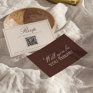 Cartão RSVP Código QR de casamento marrom chocolate sofisticad