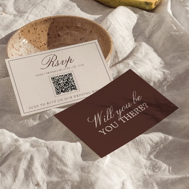 Cartão RSVP Código QR de casamento marrom chocolate sofisticad (Criador carregado)