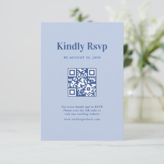 Cartão RSVP Código QR de Casamento Minimalista Costeiro Azul P
