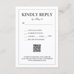 Cartão RSVP Código QR de Casamento Minimalista Elegante Preto