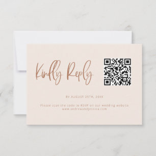 Cartão RSVP Código QR de Casamento Minimalista Moderno e Rosa