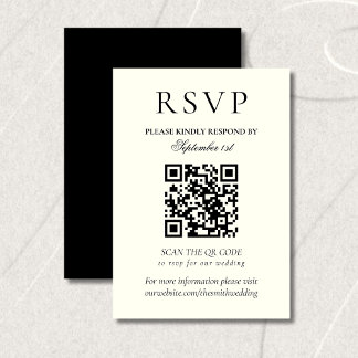 Cartão RSVP Código QR de Casamento Minimalista Preto e Branco