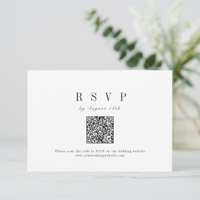 Cartão RSVP Código QR de casamento minimalista sofisticado (Em pé/Frente)