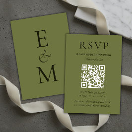 Cartão RSVP Código QR de Casamento Minimalista Verde Sálvia El