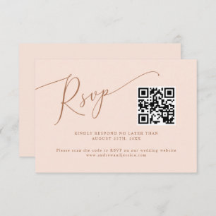 Cartão RSVP Código QR de Casamento Mínimo Cor-de-Rosa Esbranqu