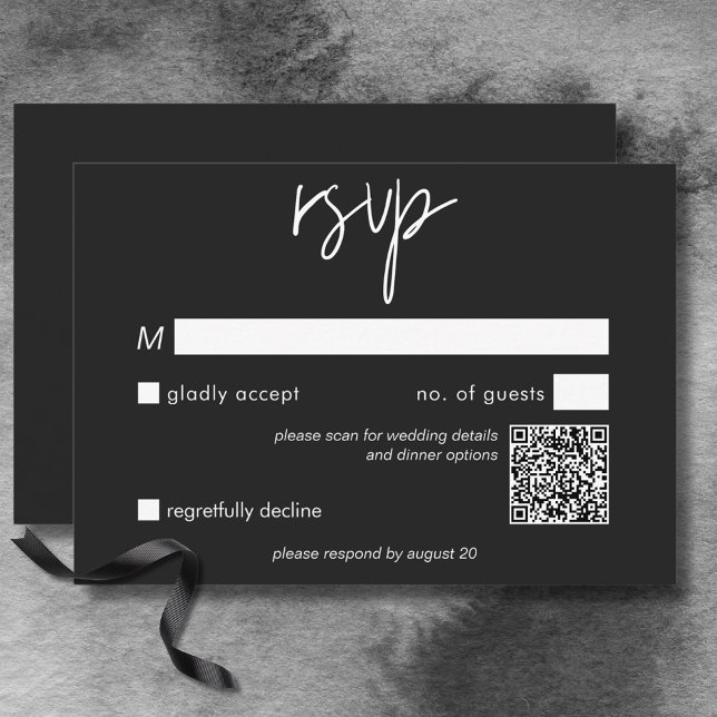 Cartão RSVP Código QR de Casamento Mínimo de Moody Escuro (Dark Moody Minimal Wedding QR Code RSVP Card)