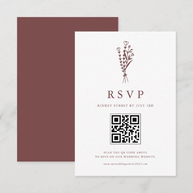 Cartão RSVP Código QR de Casamento Mínimo dos Botânicos (Frente/Verso)