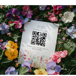 Cartão RSVP Código QR de Casamento Moderno de Aquarela de Flor