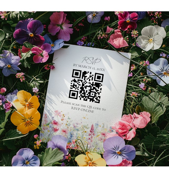 Cartão RSVP Código QR de Casamento Moderno de Aquarela de Flor (Criador carregado)