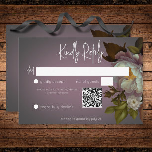Cartão RSVP Código QR de Casamento Moderno Floral de Mauve Moo