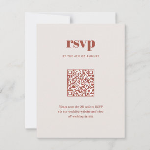 Cartão RSVP Código QR de Casamento Moderno Marrom Tendência Mi