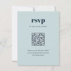Cartão RSVP Código QR de casamento moderno Navy Blue tendência