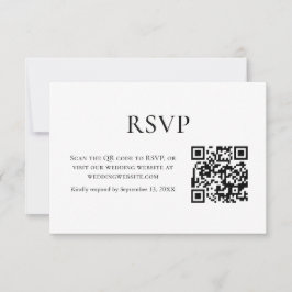Cartão RSVP Código QR de Casamento Negro e Branco minimalista