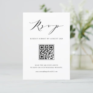 Cartão RSVP Código QR de Casamento Negro Preto de Script Minim