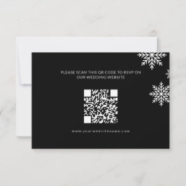Cartão RSVP Código QR de Casamento no inverno Preto Minimalist