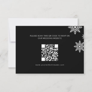 Cartão RSVP Código QR de Casamento no inverno Preto Minimalist