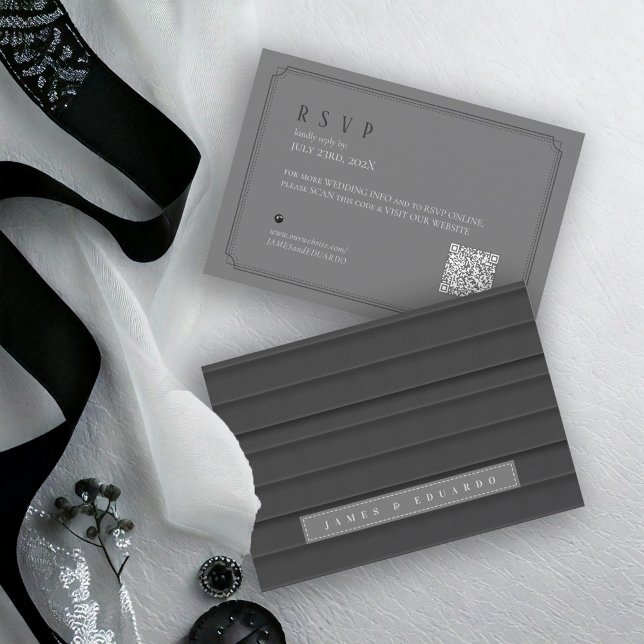 Cartão RSVP Código QR de Casamento Preto e Branco Personalizad (Criador carregado)