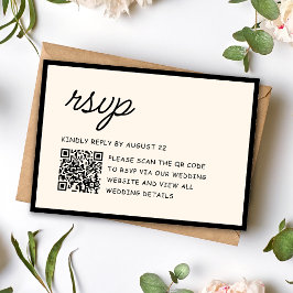 Cartão RSVP Código QR de Casamento Preto e Marfim Retrô
